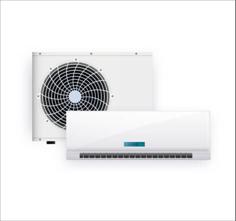 Klimaanlage: Außengerät und Innengerät an der Wand